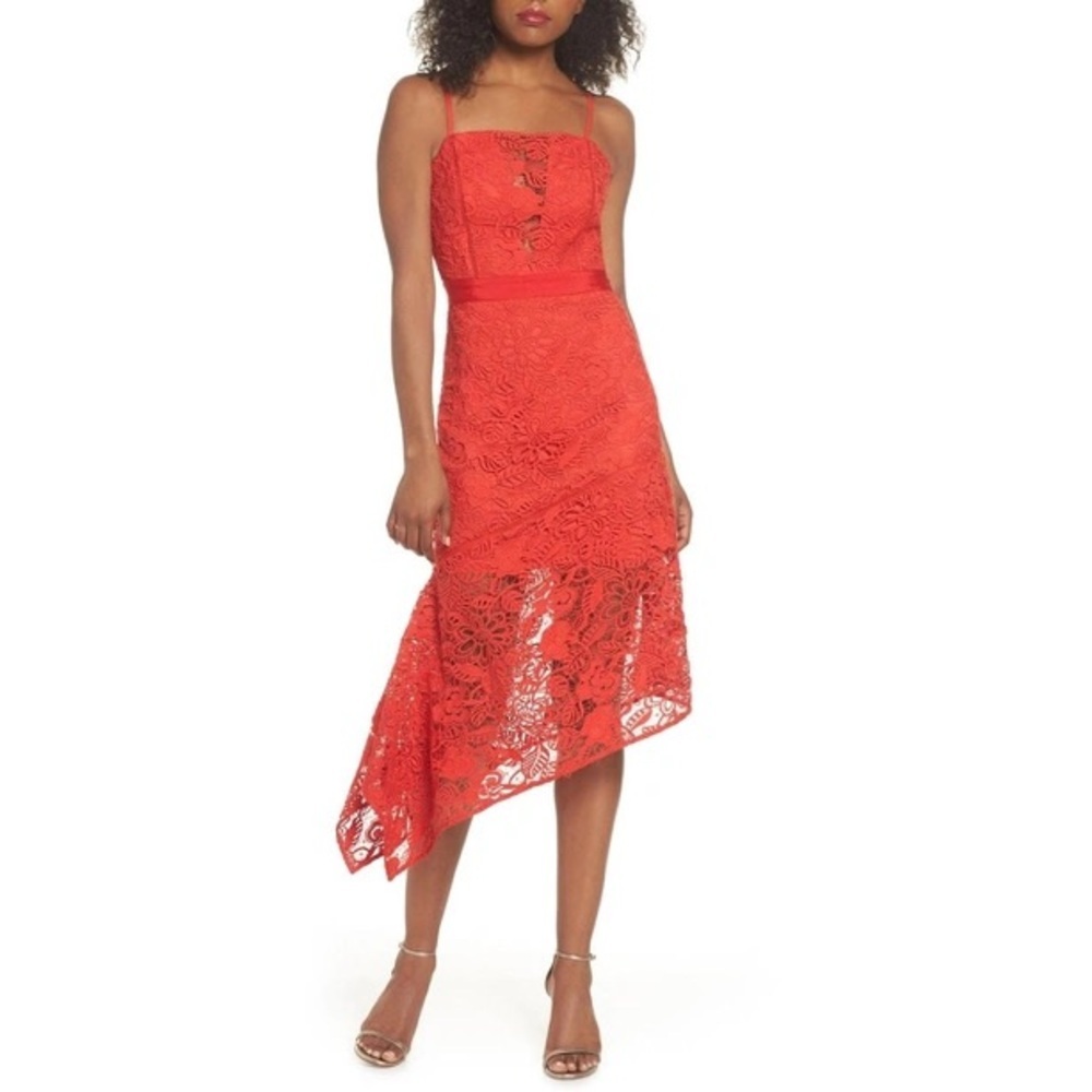 HARLYN red lace assymetrical dress